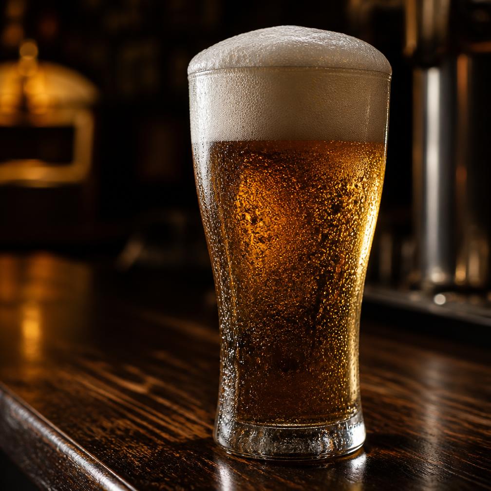 Čepované pivo na dřevěném baru